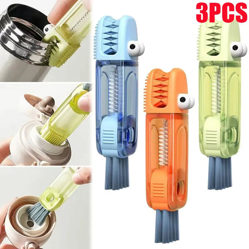 3-in-1 Crocodile Cup Lid Cleaning Brush 180° Rotatable Cup Crevice Cleaning Tools Bottle Crevice Cleaner Brush for Home Kitchen