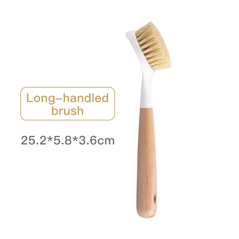 Natural Sisal Soft-Bristled Pot Brush, Household Kitchen Dishwashing Brush, Log Brush, Multi-Functional Beech Cleaning Brush