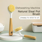 Natural Sisal Soft-Bristled Pot Brush, Household Kitchen Dishwashing Brush, Log Brush, Multi-Functional Beech Cleaning Brush