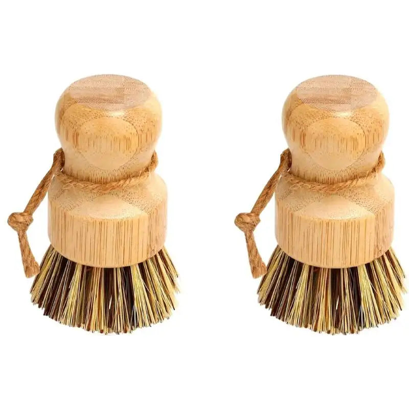 2pcs Bamboo Dish Scrub Brush Natural Scrub Cleaning Brush Vegetable Brush for Dishes Cast Iron Pots Pans Bathroom Kitchen Sink