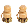 2pcs Bamboo Dish Scrub Brush Natural Scrub Cleaning Brush Vegetable Brush for Dishes Cast Iron Pots Pans Bathroom Kitchen Sink