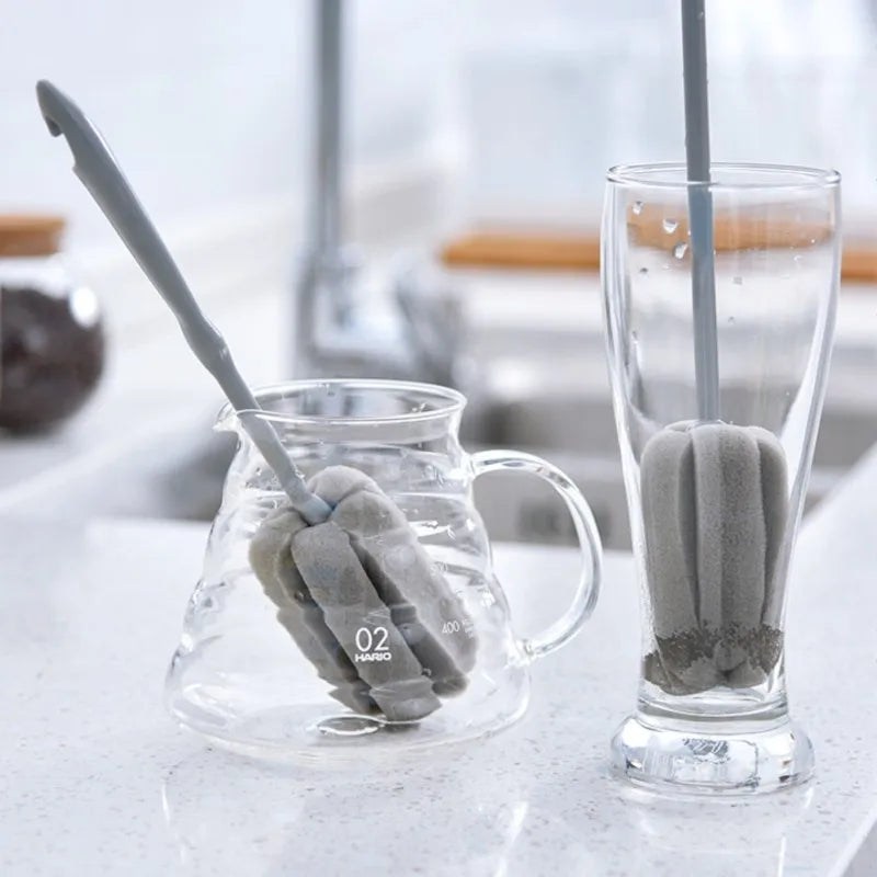 2493 Sponge Cup Brush Milk Bottle Brush Steel Ball Long Handle Spongy Brush Kitchen Household Cleaning Brush