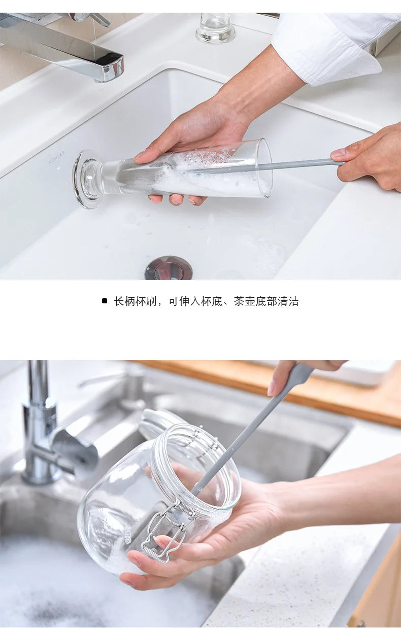 2493 Sponge Cup Brush Milk Bottle Brush Steel Ball Long Handle Spongy Brush Kitchen Household Cleaning Brush