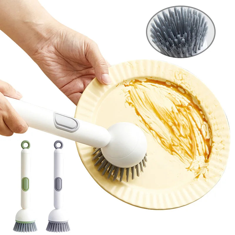 Plastic Dish Brush Rotatable Kitchen Pot Brush Hanging Utensil Brush Convenient Long Handle Home Dishes Brush For Stain Removal