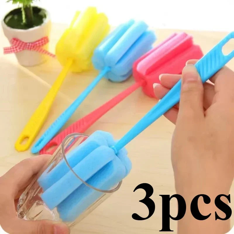 3pcs Cup Brush Sponge Glass Bottle Cup Cleaner Wineglass Bottle Coffe Tea Glass Cup Bottle Brush Kitchen Cleaning Tool