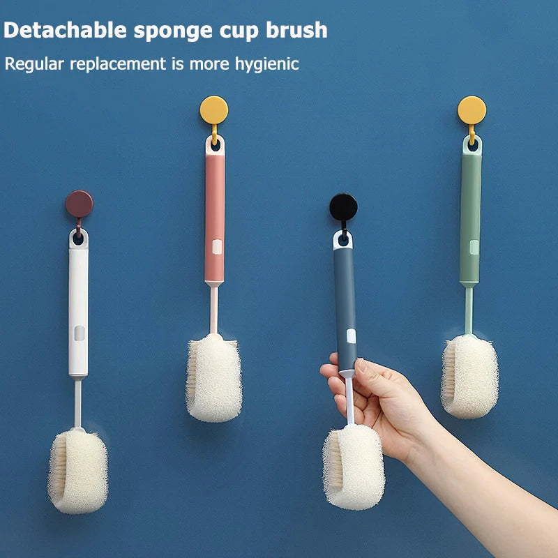 Removable Long Handle Soft Sponge Brush Kitchen Washing Cleaning Tool For Coffee Drink Wineglass Bottle Glass Cup Brush
