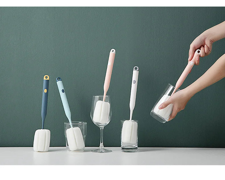 Household sponge head cleaning cup brush long handle thermos brush set washing tea cup bottle cleaning brush