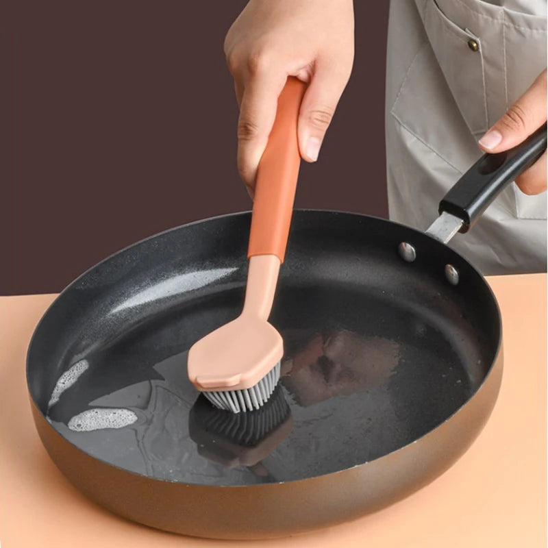 1PC Cleaning Brush Kitchen Soft Plastic Long Handle Silicone Brush Dishes Scrub POTS Brush Decontamination Cleaning Brush