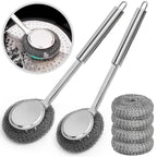 Strong Decontamination Cleaning Brush Long Handle Pot Brush Kitchen Pan Pot Dishes Cleaning Brush Steel Wire Metal Wool Scourer
