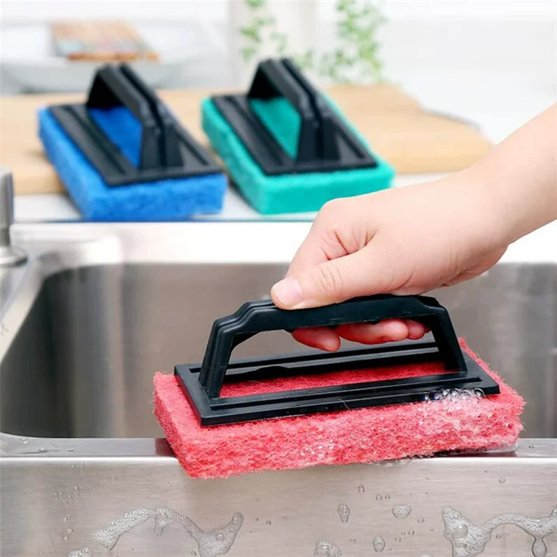 Household Sponge Scouring Pads with Handle Kitchen Sink Scrubber Pot Brush for Daily Cleaning and Cooking Tools