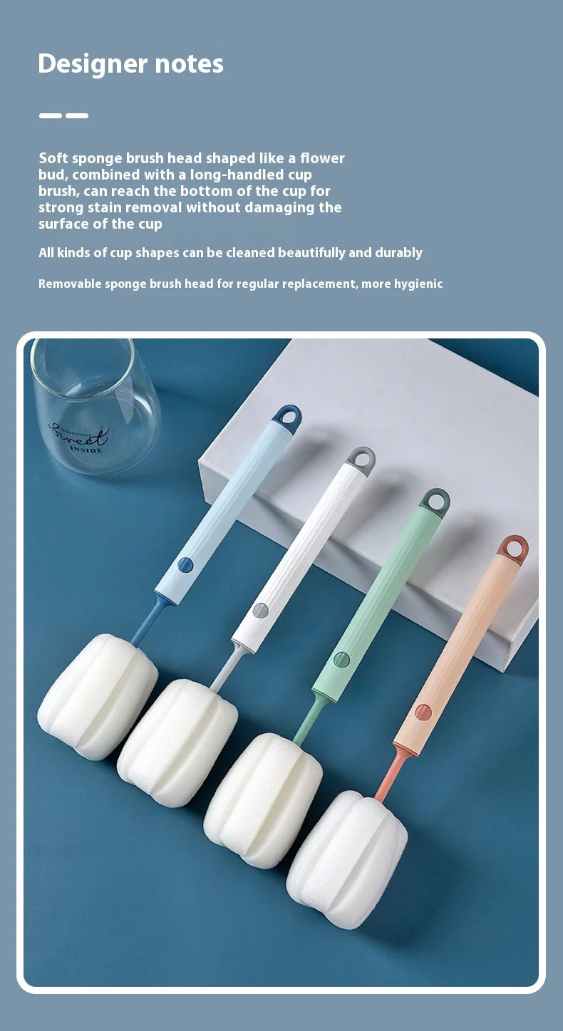 New Nordic-style Cup Brush Long-handled Sponge Cup Brush Detachable and Replaceable Head Baby Bottle and Thermos Cup Clean Brush