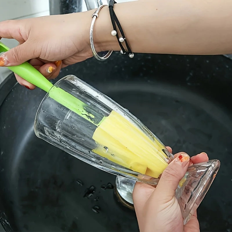 Tulip Style Reusable Cup Brush with Long Handle, Sponge Brush with Removable Sponge Head for Easy Cleaning Glasses,Water Cups