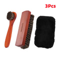 Horsehair Shoe Brush and Multifunctional Portable Plush Shoe Cloth Kit Wooden Handle Leather Car Shoe Cleaning Polishing 1 set