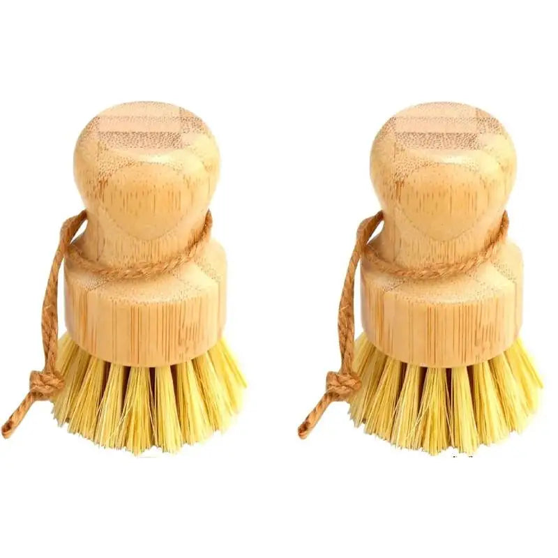 2pcs Bamboo Dish Scrub Brush Natural Scrub Cleaning Brush Vegetable Brush for Dishes Cast Iron Pots Pans Bathroom Kitchen Sink