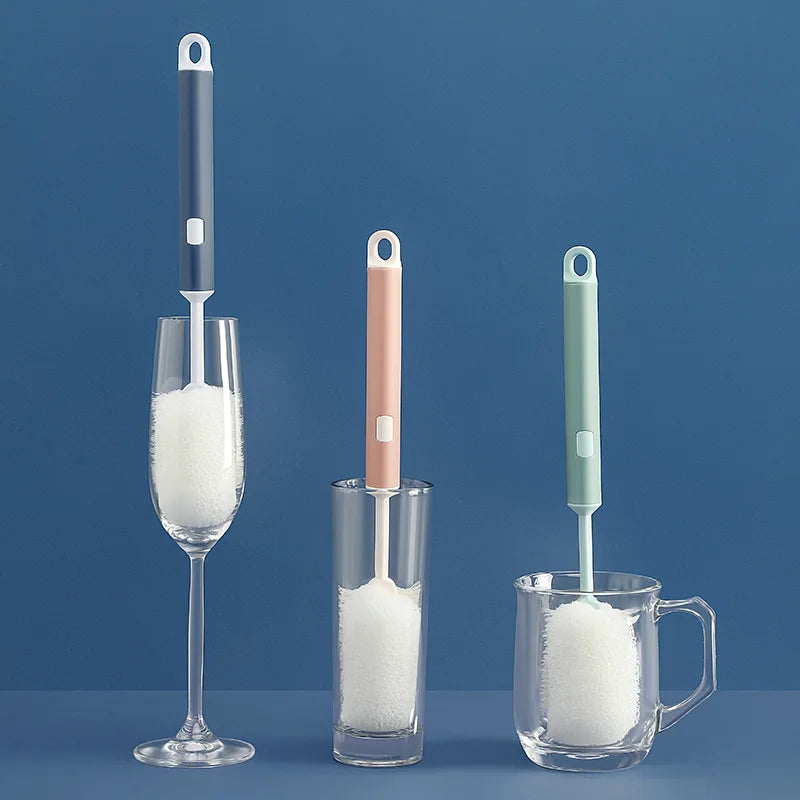 Removable Long Handle Soft Sponge Brush Kitchen Washing Cleaning Tool For Coffee Drink Wineglass Bottle Glass Cup Brush
