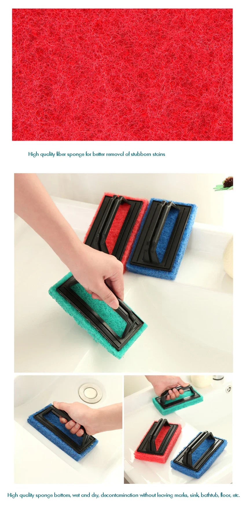 Household Sponge Scouring Pads with Handle Kitchen Sink Scrubber Pot Brush for Daily Cleaning and Cooking Tools