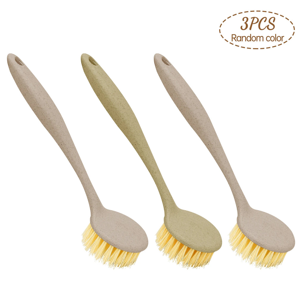 1/3/10pcs long handle pot brush, compact kitchen cleaning brush, dishwashing brush, cookware brush (mixed colors)
