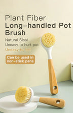 Natural Sisal Soft-Bristled Pot Brush, Household Kitchen Dishwashing Brush, Log Brush, Multi-Functional Beech Cleaning Brush