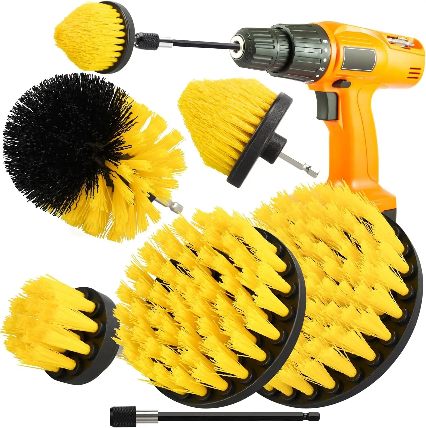 5/6/7/9 Pcs Cleaning Brush Attachment Set Power Scrubber Brush with 1/4“ Extend Long Drill Scrub Brush for Cleaning Shower
