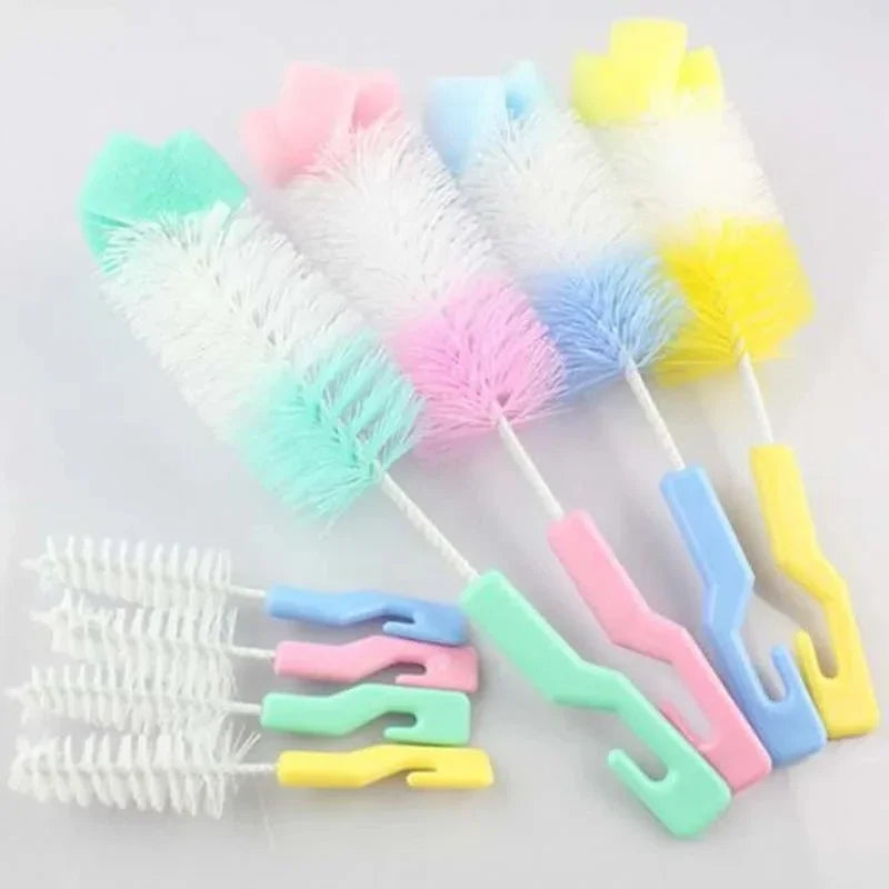 2 PCs/ Set Random Color Baby Bottle Cup 360-degree Sponge Cleaner+nipple Brush 360-degree Cleaning Tool Scrubber Cleaning Brush
