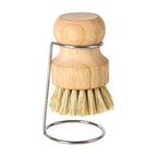 Leeseph Palm Pot Brush, Wood Dishes Brush with Stainless Steel Holder, for Cleaning Dishes, Sinks, Cast Iron Pots and Pan