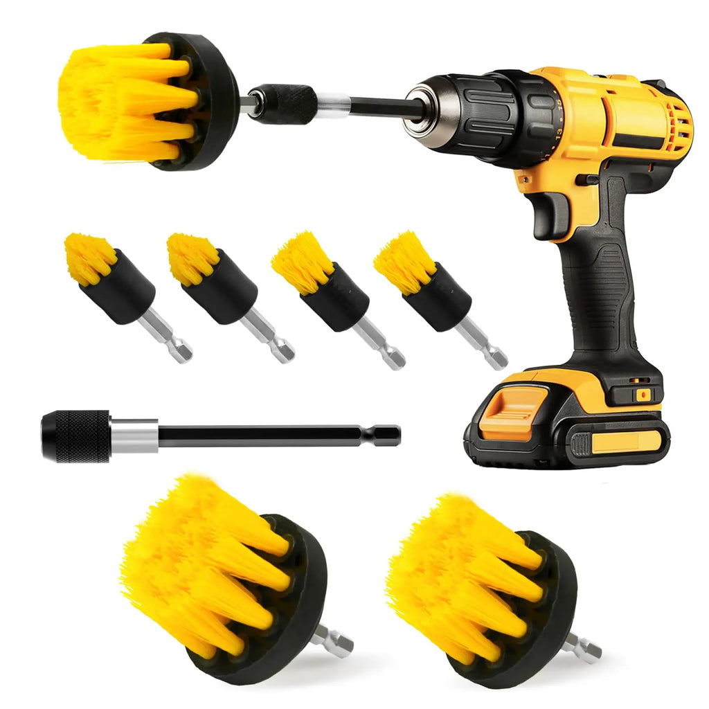 5/6/7/9 Pcs Cleaning Brush Attachment Set Power Scrubber Brush with 1/4“ Extend Long Drill Scrub Brush for Cleaning Shower