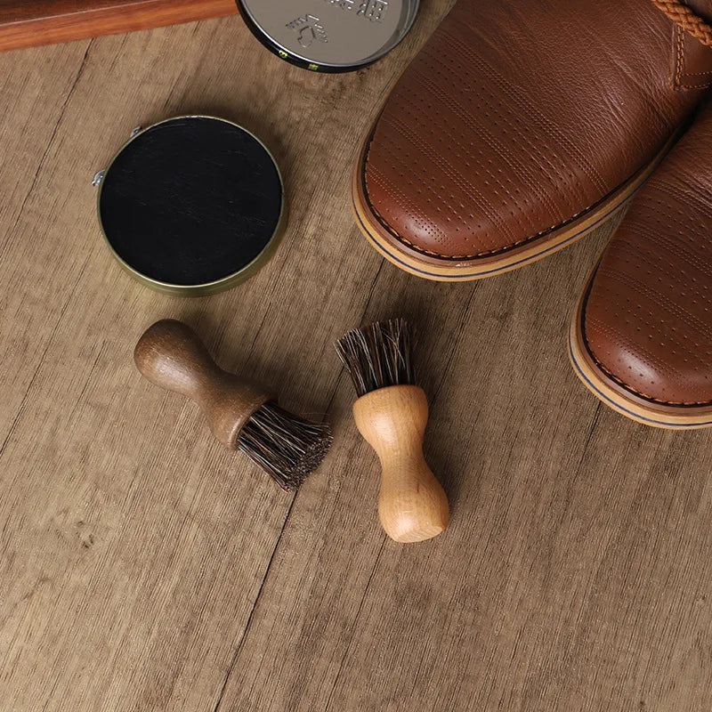 Horse Hair Oiling Brush, Beech Small Shoe Brush, Soft Fur Leather Shoe Care Brush, Dust Removal, Oiling and Polishing