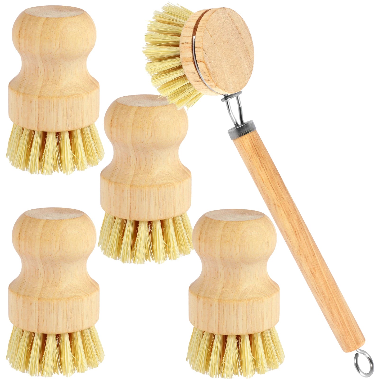 4/5Pcs Bamboo Dish Brush Set Pot Cleaning Brush Long Handle Kitchen Dishes Scrubber Strong Decontamination Rust Removal Utensils