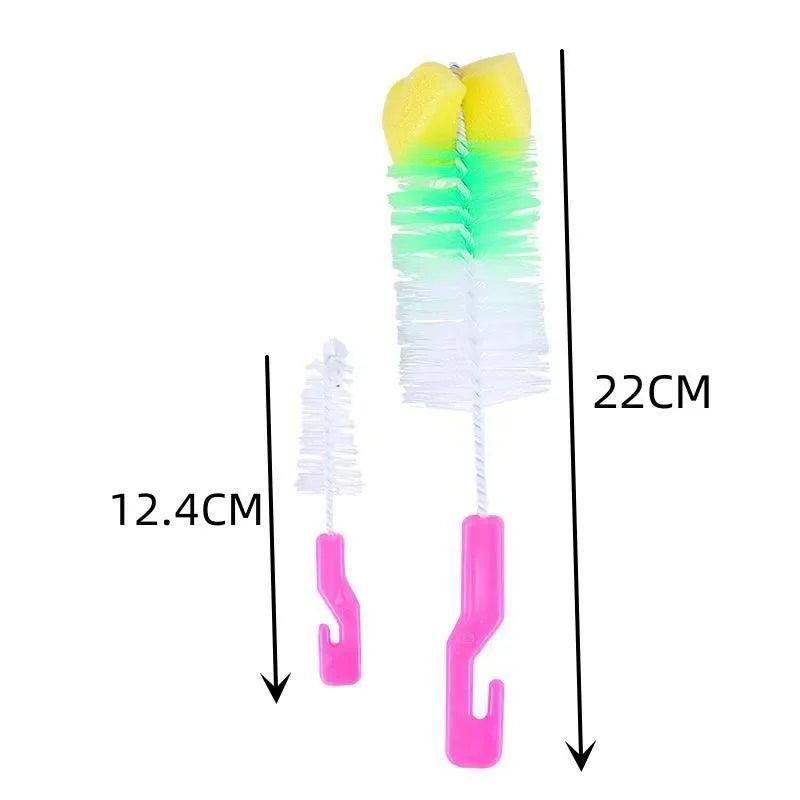 2 PCs/ Set Random Color Baby Bottle Cup 360-degree Sponge Cleaner+nipple Brush 360-degree Cleaning Tool Scrubber Cleaning Brush