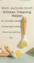 Natural Sisal Soft-Bristled Pot Brush, Household Kitchen Dishwashing Brush, Log Brush, Multi-Functional Beech Cleaning Brush