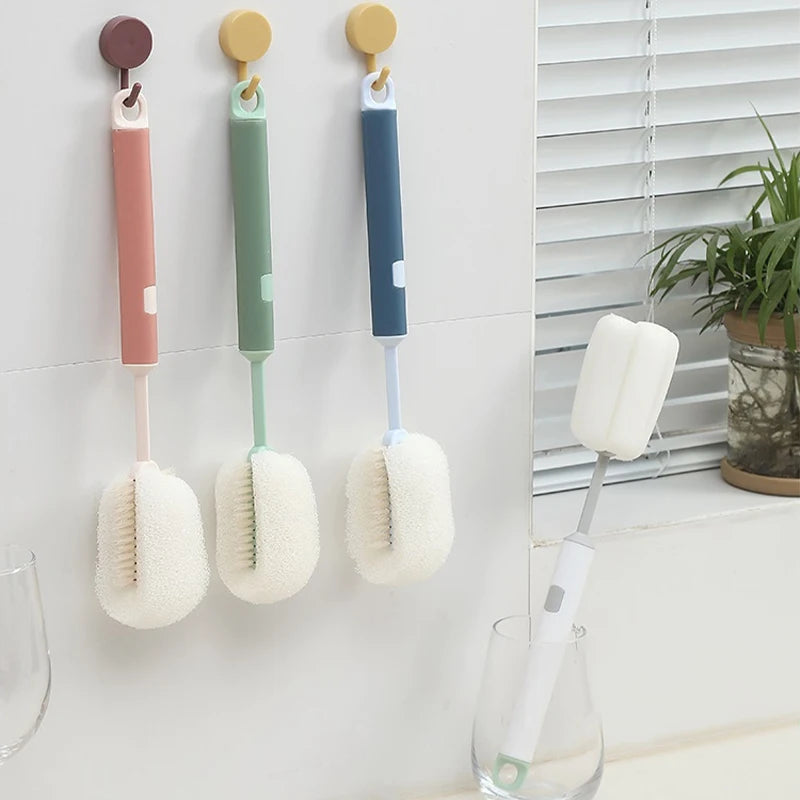 Removable Long Handle Soft Sponge Brush Kitchen Washing Cleaning Tool For Coffee Drink Wineglass Bottle Glass Cup Brush