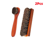 Horsehair Shoe Brush and Multifunctional Portable Plush Shoe Cloth Kit Wooden Handle Leather Car Shoe Cleaning Polishing 1 set
