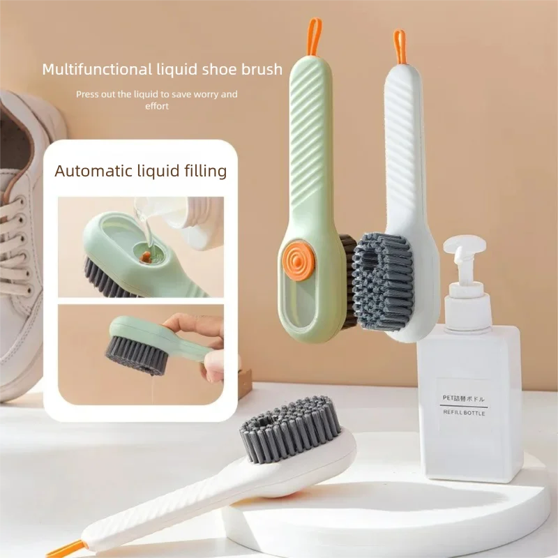 1pcs/2pcs/3pcs Multi-Functional Shoe Brush with Liquid Dispenser Household Press Type Soft Fur for Washing Shoes Cleaning Tool